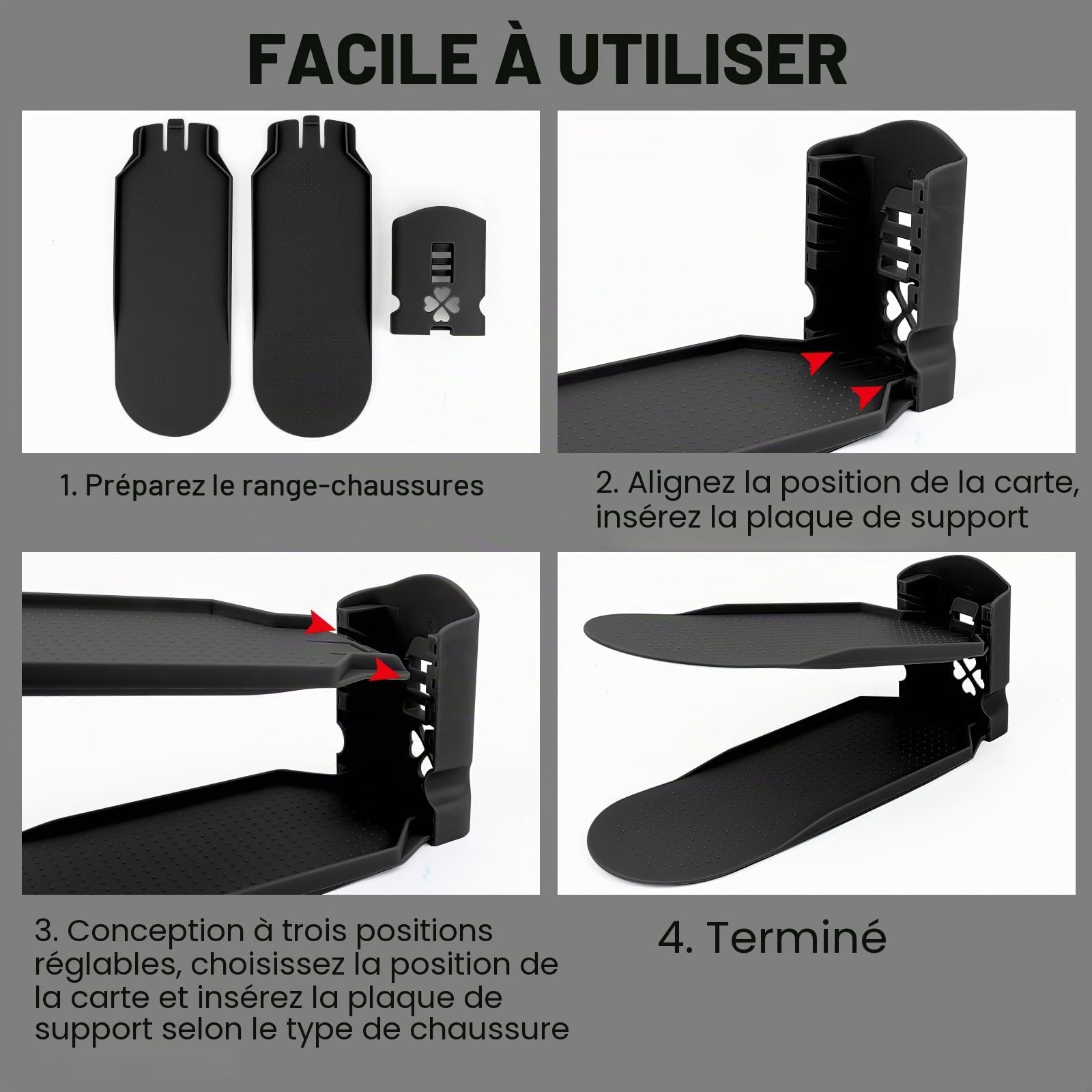 MXTIMWAN Lot de 10 Support à Chaussures Réglables, Organiseur Gain de Place en PP Durable, Organisateur Chaussures Antidérapant pour Placard, Organiser Les Chaussures, Schwarz