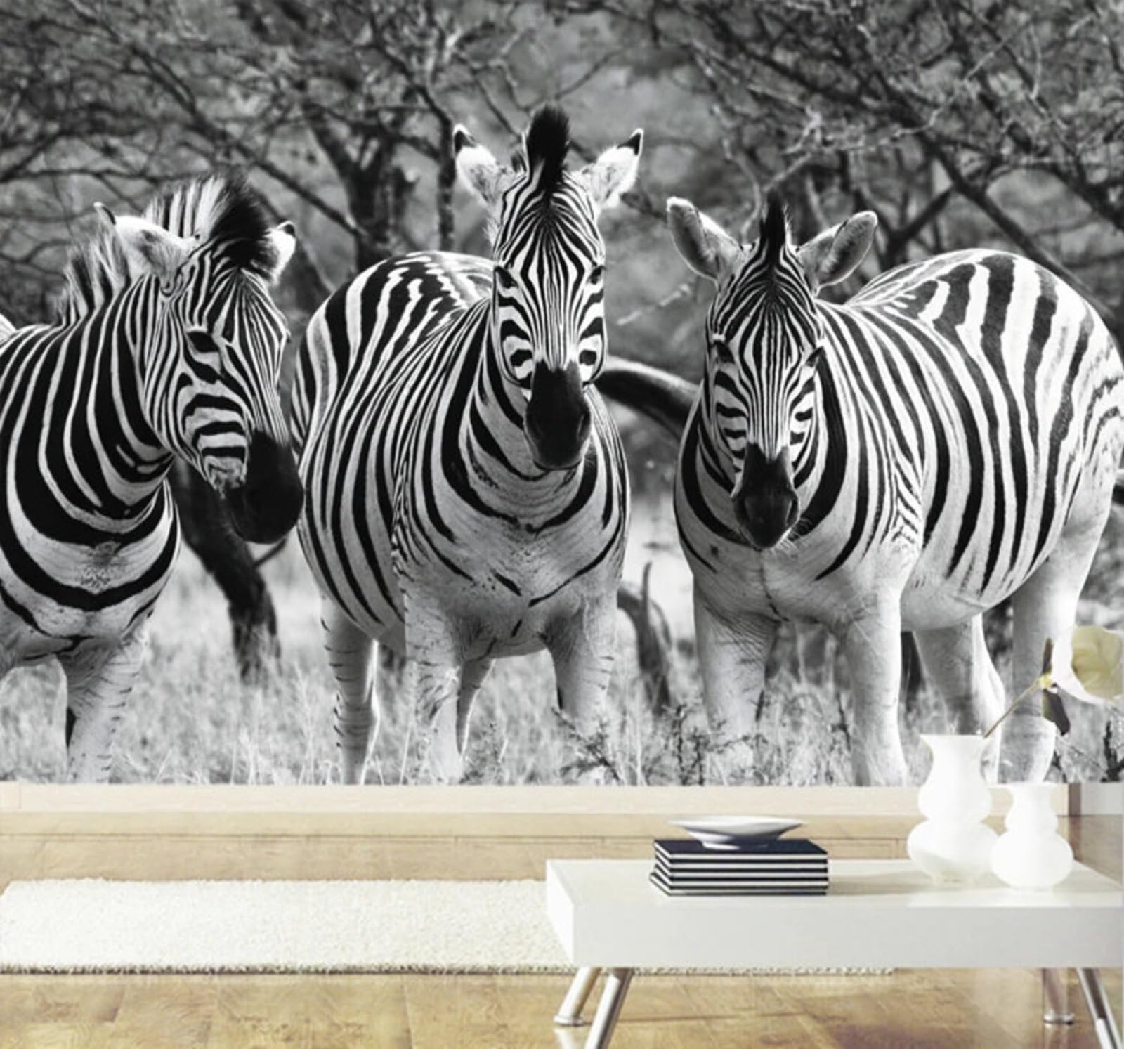 Three Dimensional Black and White Forest Zebra Art 3D Wallpaper Easy Install Feature Office Living Room Sofa Bedroom TV Background Wall Decoration-350cm×256cm