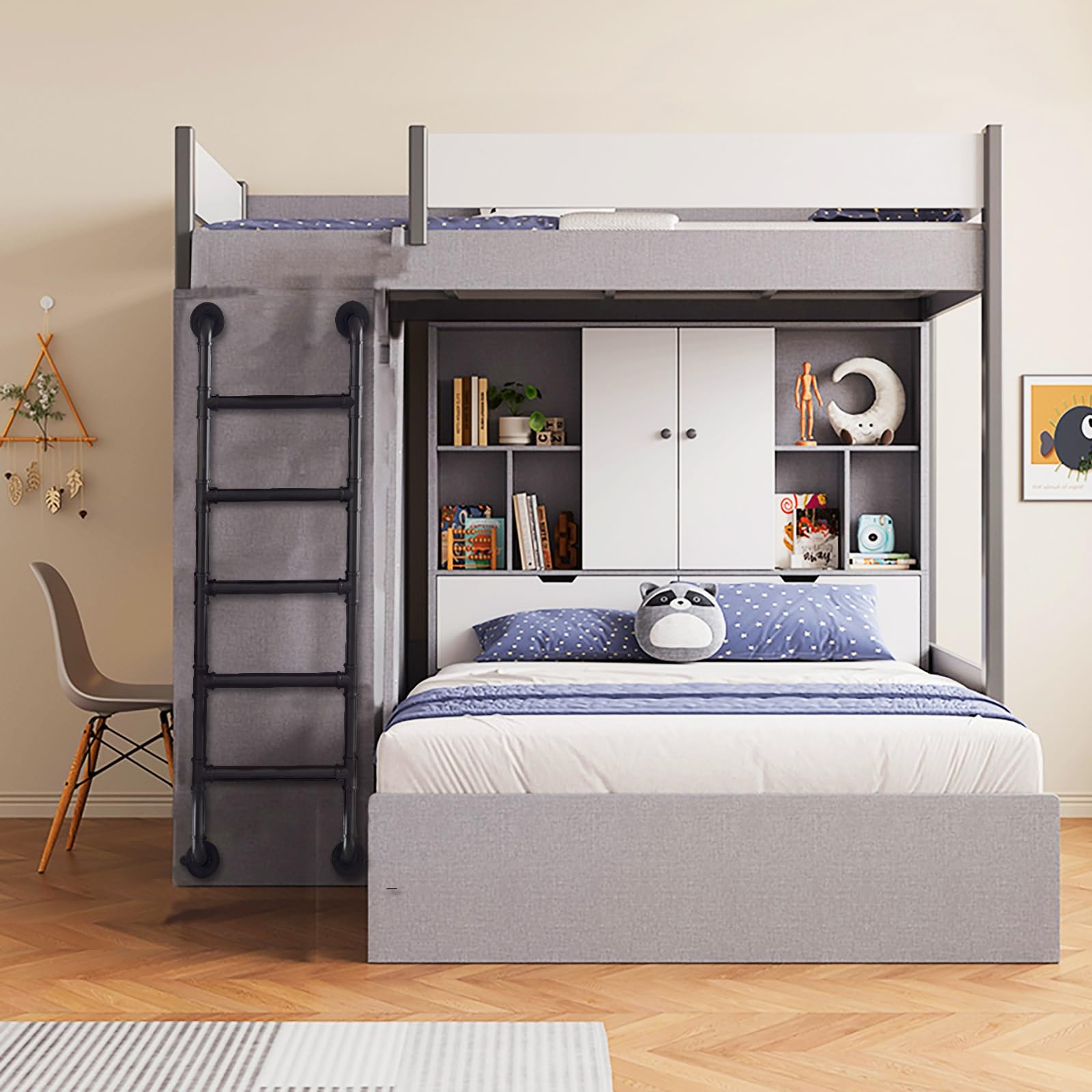 Escalera de Emergencia Industrial Negra, Escalera de ático para literas, Escalera de Pared de 4 peldaños, Escalera de Subida para Uso Interior y Exterior, Capacidad de Carga 150 kg (150 cm/5