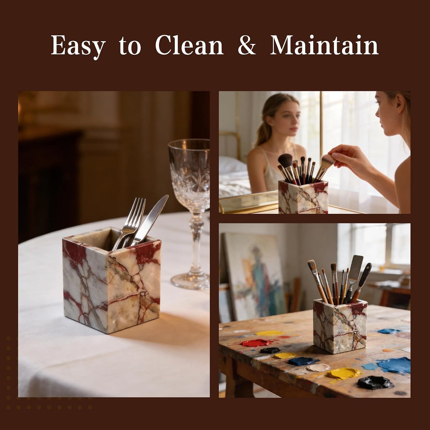 Marble Toothbrush Holder, Multi-use Stone Organizer as Marble Pen Holder & Utensil Holder for Bathroom, Desk