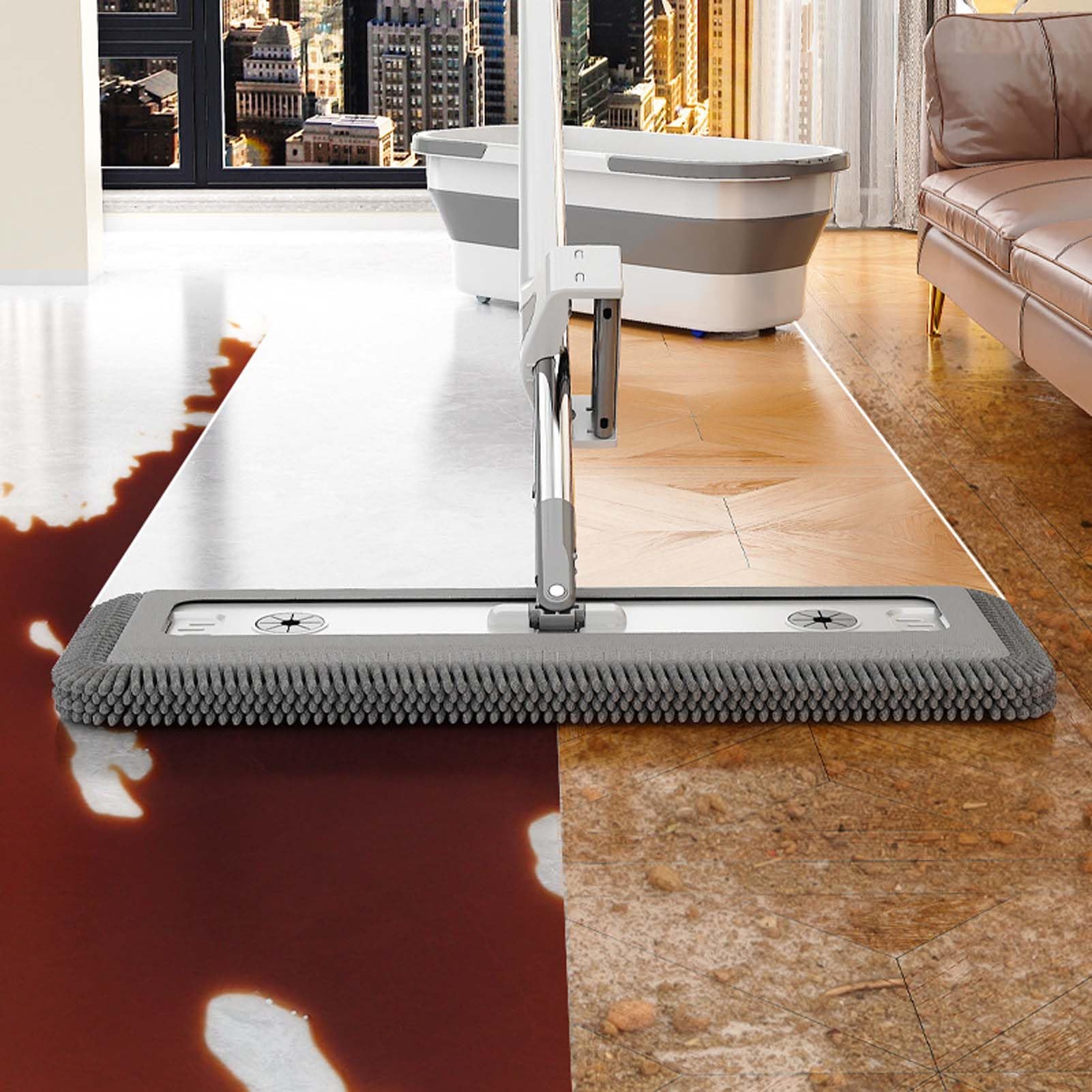 Mopa Fregona Microfibra con Paño Lavable, Fregona Reutilizable para Limpieza De Suelos, Limpiador De Suelos Absorbente con Mango Regulable para Hogar Cocina Baño Y Baldosas