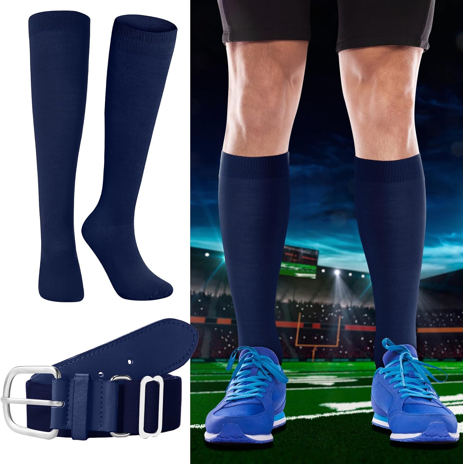 Haysandy Baseball or Softball Sock and Belt Combo Set 5 Football Baseball Socks with Softball Belt for Kids Youth Boys
