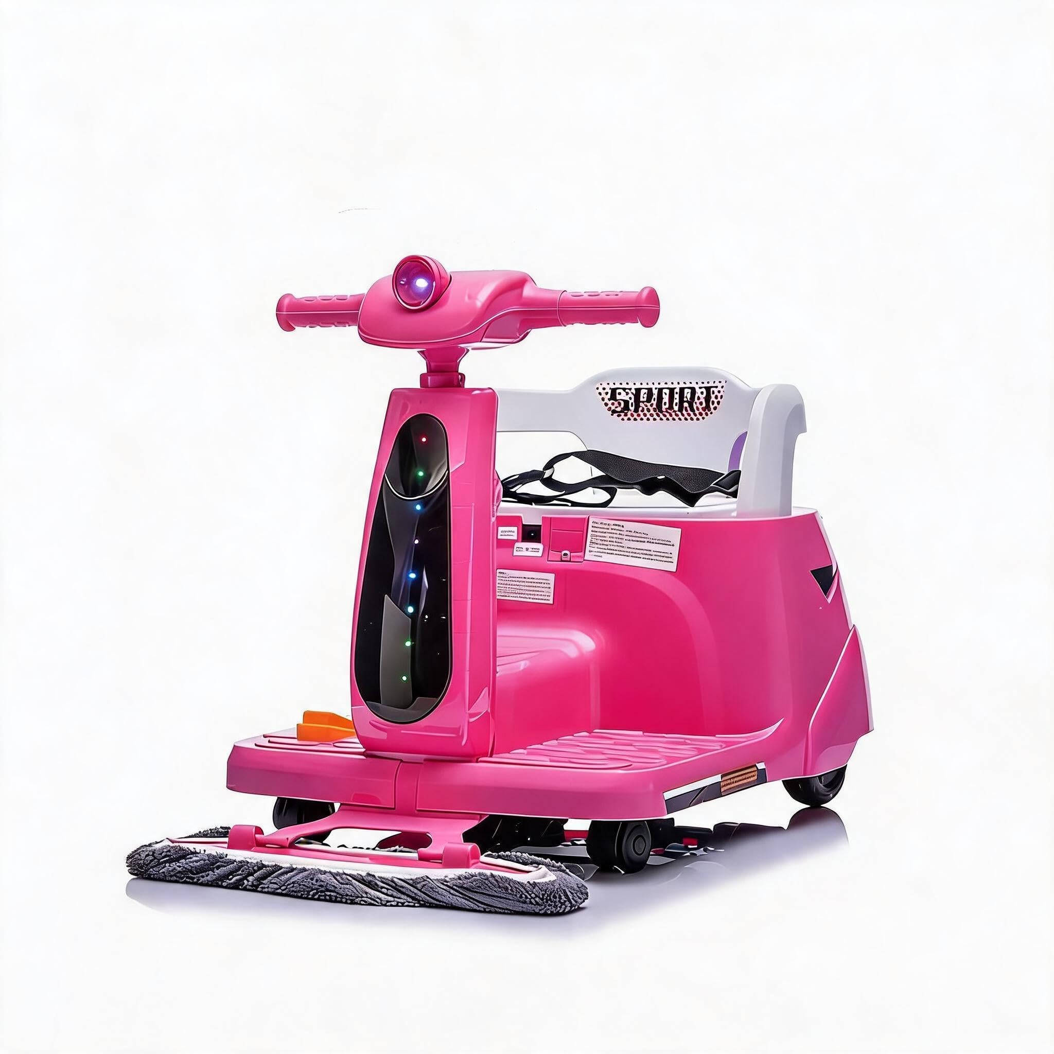 Garvee Kinder Elektroauto 2, in, 1 mit Wischmopp, 12V, Eltern, LED, Lichter | Batterieauto Spielzeugfahrzeug, Fernbedienung, kabellose Verbindung/USB, für Kinder 3, 8 Jahre, Farbe: Rosa