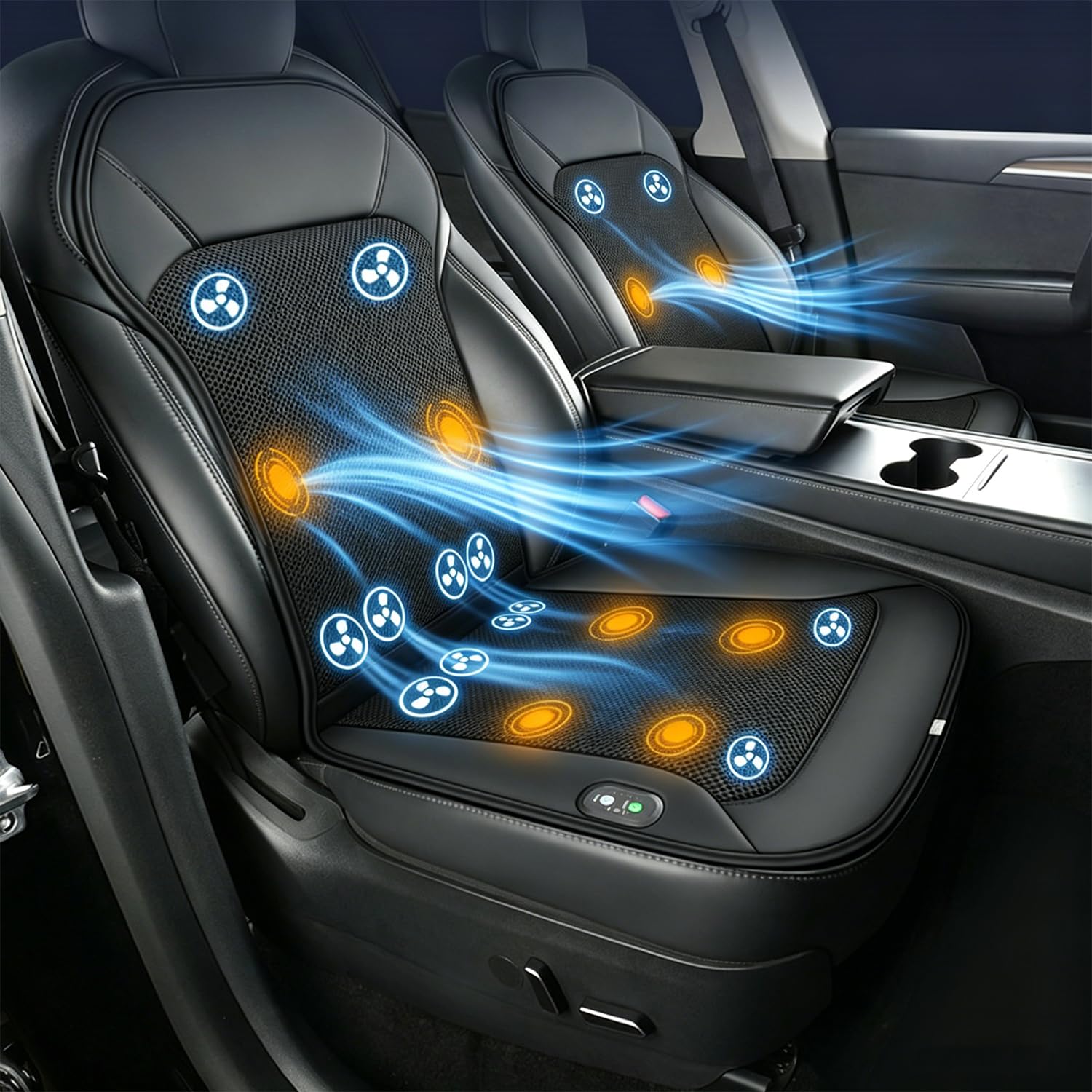 Kühlender Autositzbezug, 12 Ventilatoren Autositzauflage Vordersitze 121 * 48cm mit 2 Massageköpfe für PKW, SUV und Bürostühle, geräuscharmer Betrieb