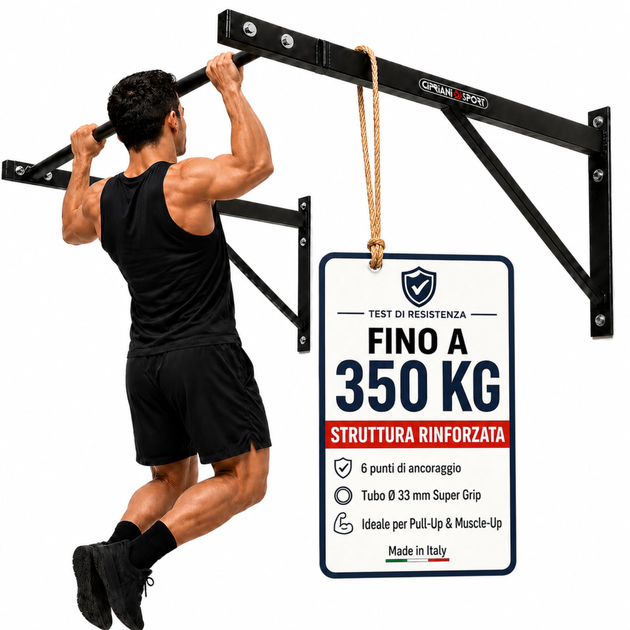Cipriani sport - Barra Trazioni a Muro Gym Wall Bars -Kit di Fissaggio incluso | Professionale per Muscle Up, Pull Up - per Calisthenics, Bodybuilding - Robusta e Sicura