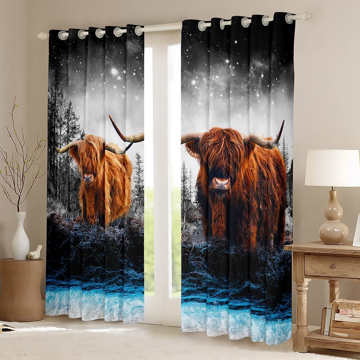 Highland Cow Window Drapes Highland Cattle Curtains for Kids Boys Girls Farm Animal Window Curtains for Bedroom Living Room Soft Durable Window Treatments W46*L54 - Image 2