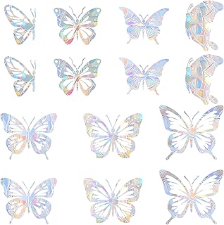 14 Pcs Window Stickers Large Size Butterfly Collision Window Clings, 3D Butterfly Static Decals for Bird Strike Prevention, Reusable Non-Adhesive Window Film for Home Decor