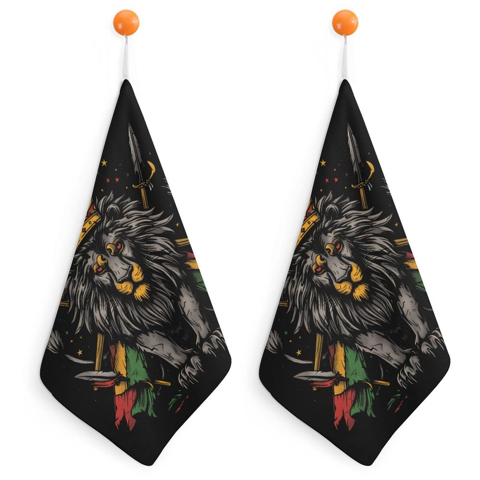 TXFBTRFSA Lion Flag Reggae Rastafarian Rasta Hand Towels with Hanging Loop Kitchen Towel Handkerchiefs Cleaning Cloths
