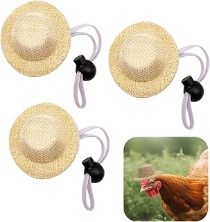 3 PCS Pet Straw Hat, Funny Chicken Hat, Chicken Helmet, Hen Head-wear with Adjustable Elastic Chin Strap for Snake, Hamster, Lizard, Guinea Pig, Reptile