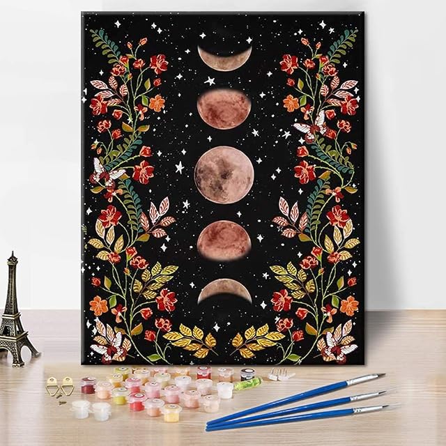 Paint by Numbers Moon Garden Surrounded by Vines and Flowers DIY Acrylic Painting Kit with Brushes Pigment Arts Craft Canvas Oil Painting Artwork for Kids Adults Beginners Wall Decor 16" x 20"