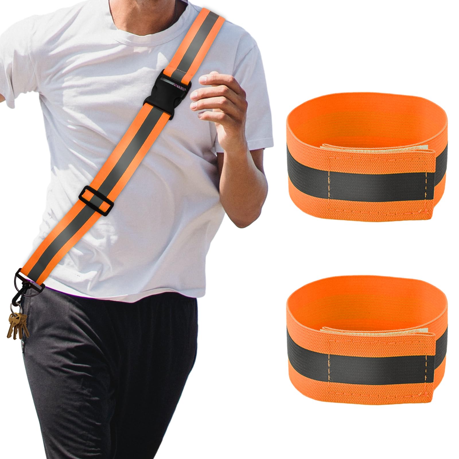 PEUTIER 3pcs Reflective Running Gear, High Visibility Reflective Sash for Walking at Night Reflective Shoulder Strap & Reflective Armband Safety Gear for Walking Running Cycling Hiking Biking