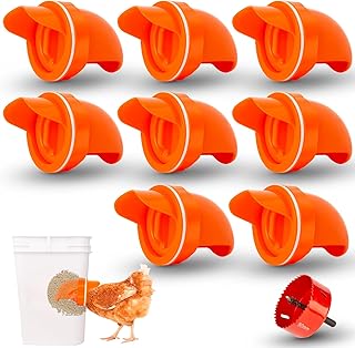 Chicken Feeders, DIY 8 Ports Poultry Feeders Kit, Not Waste and Leak, Automatic Gravity, Reduced Your Work, Rodent Proof & Weatherproof, Reusable Poultry Feeder for Buckets, Barrels, Pails, Bins