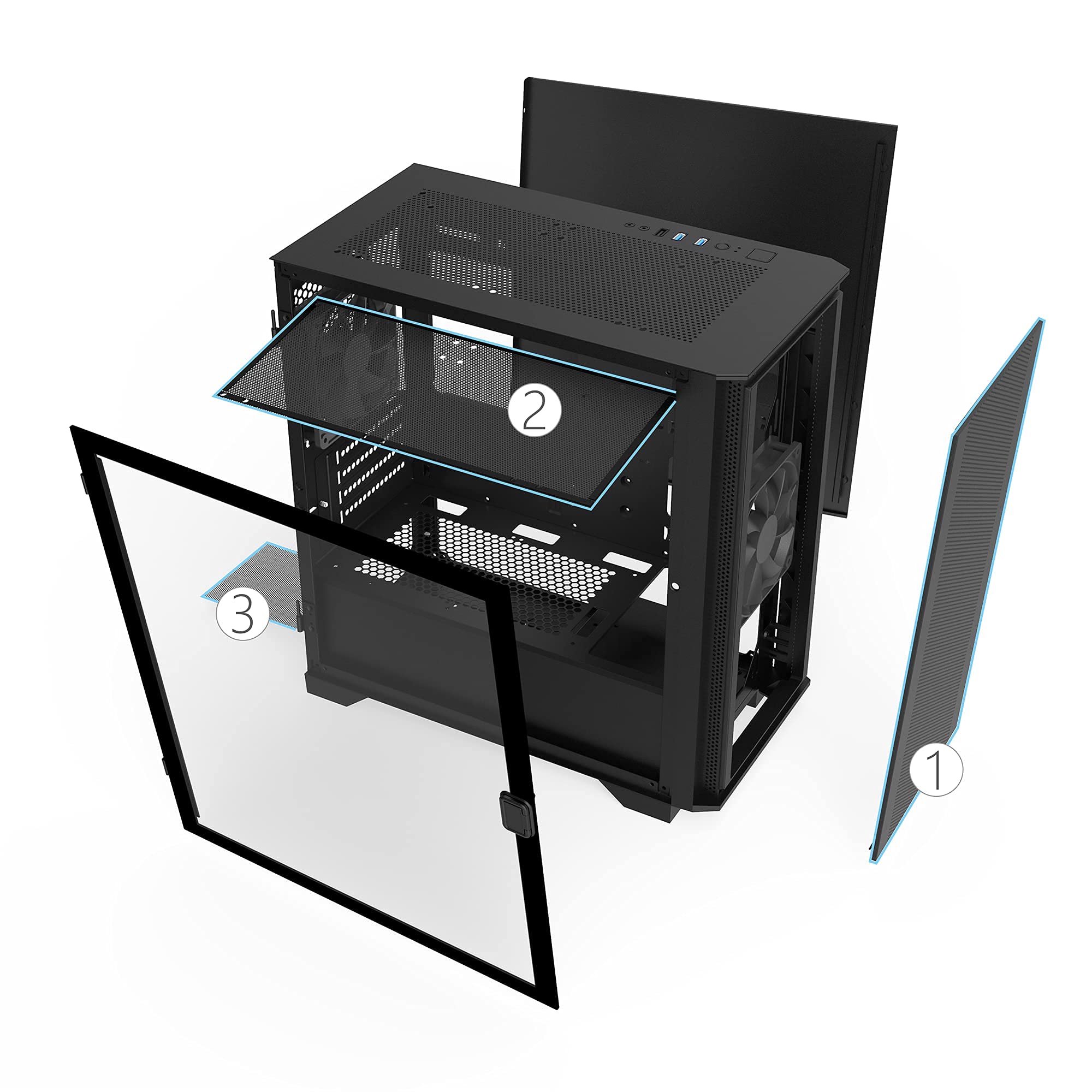 Montech AIR 100 Lite Micro ATX-2xventilatori Silenziatori Preinstallati-Design Ultra Minimal-Pannello Anteriore in Maglia Fine-Flusso d'aria elevato-Pannello laterale Aperto Portabacco, Nero