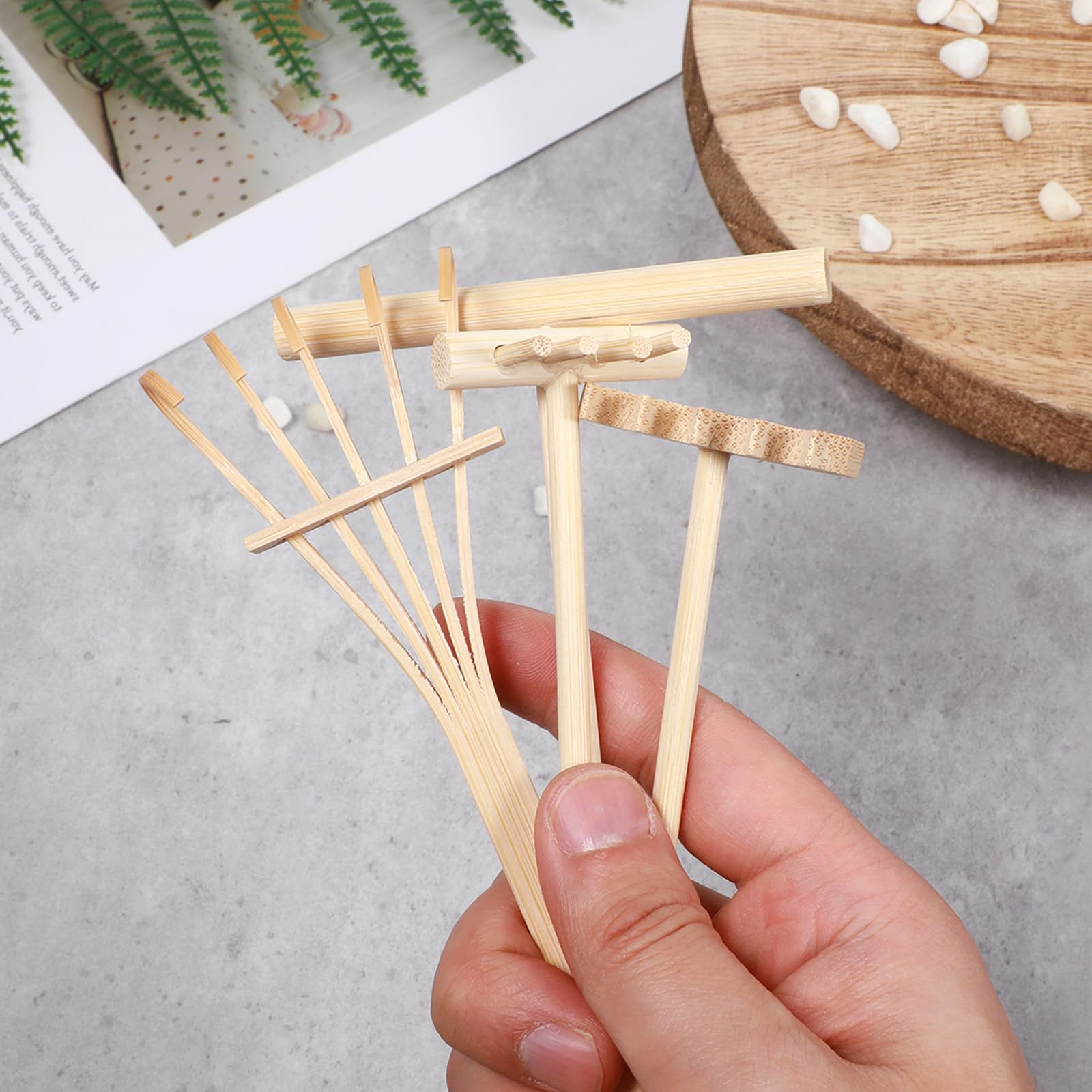 Set di 4 mini rastrelli Zen da giardino in miniatura | Rastrello Zen, mini attrezzi da giardino per casa, ufficio, tavolo, casa delle bambole, giocattolo