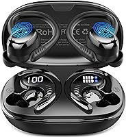Hupoaf Wireless Sport Earbuds Bluetooth 5.4 Earhooks, 50H Deep Bass, 4 ENC Mics, IP7 Waterproof Headphones for Running Gym - Black