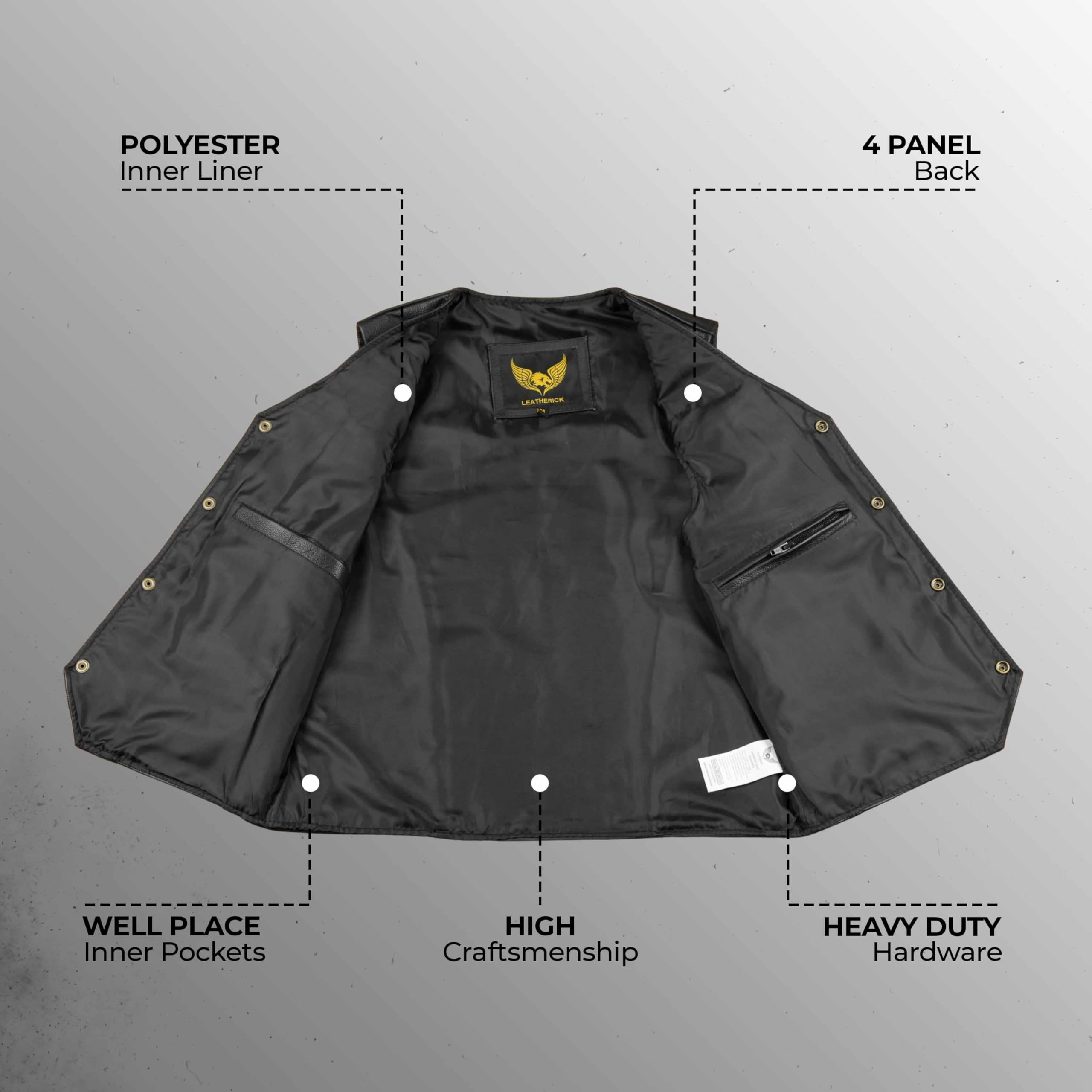 Leatherick Gilet in vera pelle da uomo in pelle nera - Stile casual stile motociclista