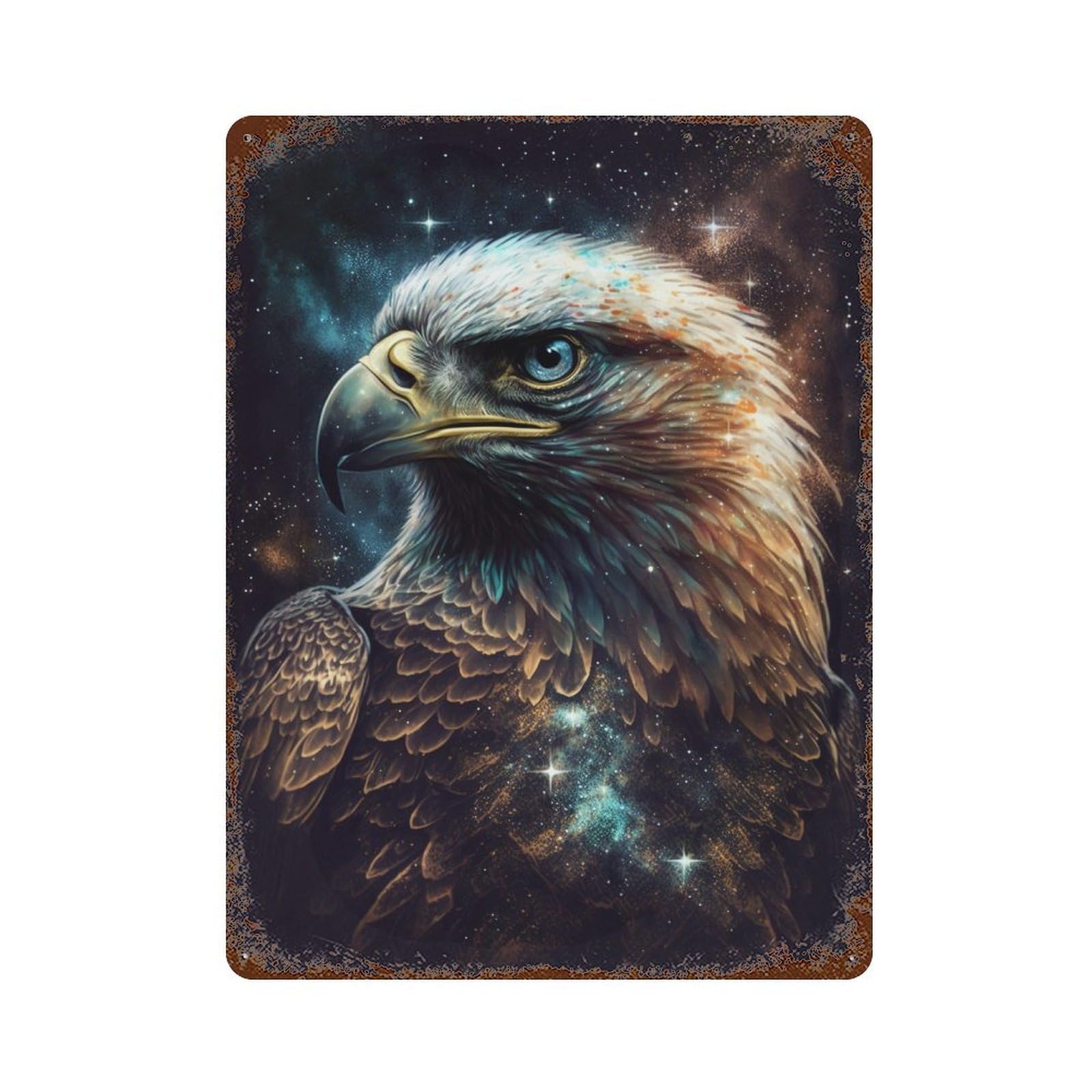 Rustic Tin Plaque Eagle in Space Art Print 15.7"x11.8", Vintage Wall Decor for Pub, Kitchen And Man Cave Decor