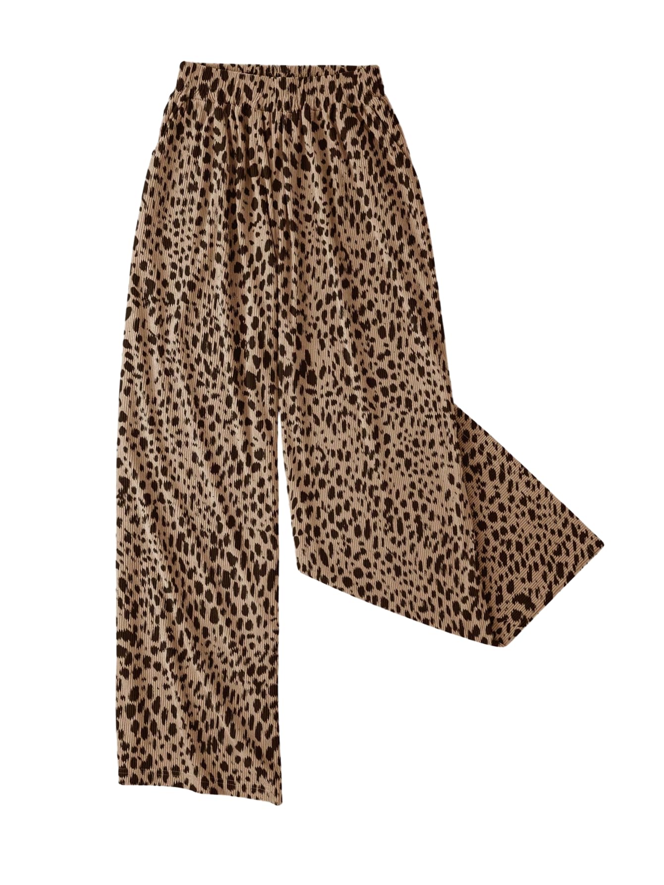Womens Y2K Cheetah Wide Leg Pants Elastic Waist Long Corduroy Trousers with Pockets