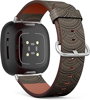 CJBROES Replacement Leather Watch Band, Compatible with Fitbit Versa 3 and Fitbit Sense of Wristband Bracelet Accessory - Geometrical