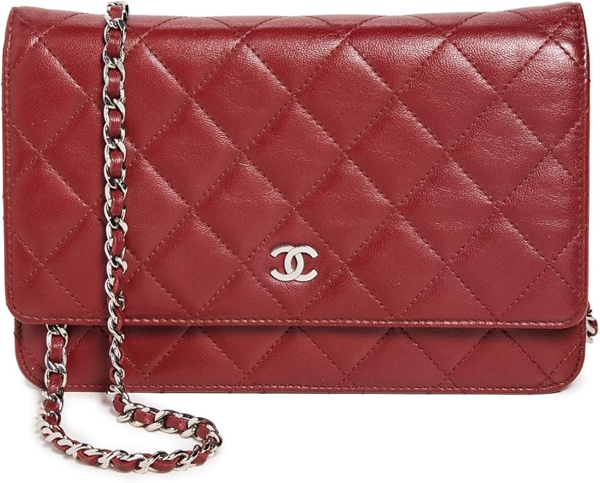 CHANEL Women's Pre-Loved Red Lambskin Classic Quilted Crossbody Bag