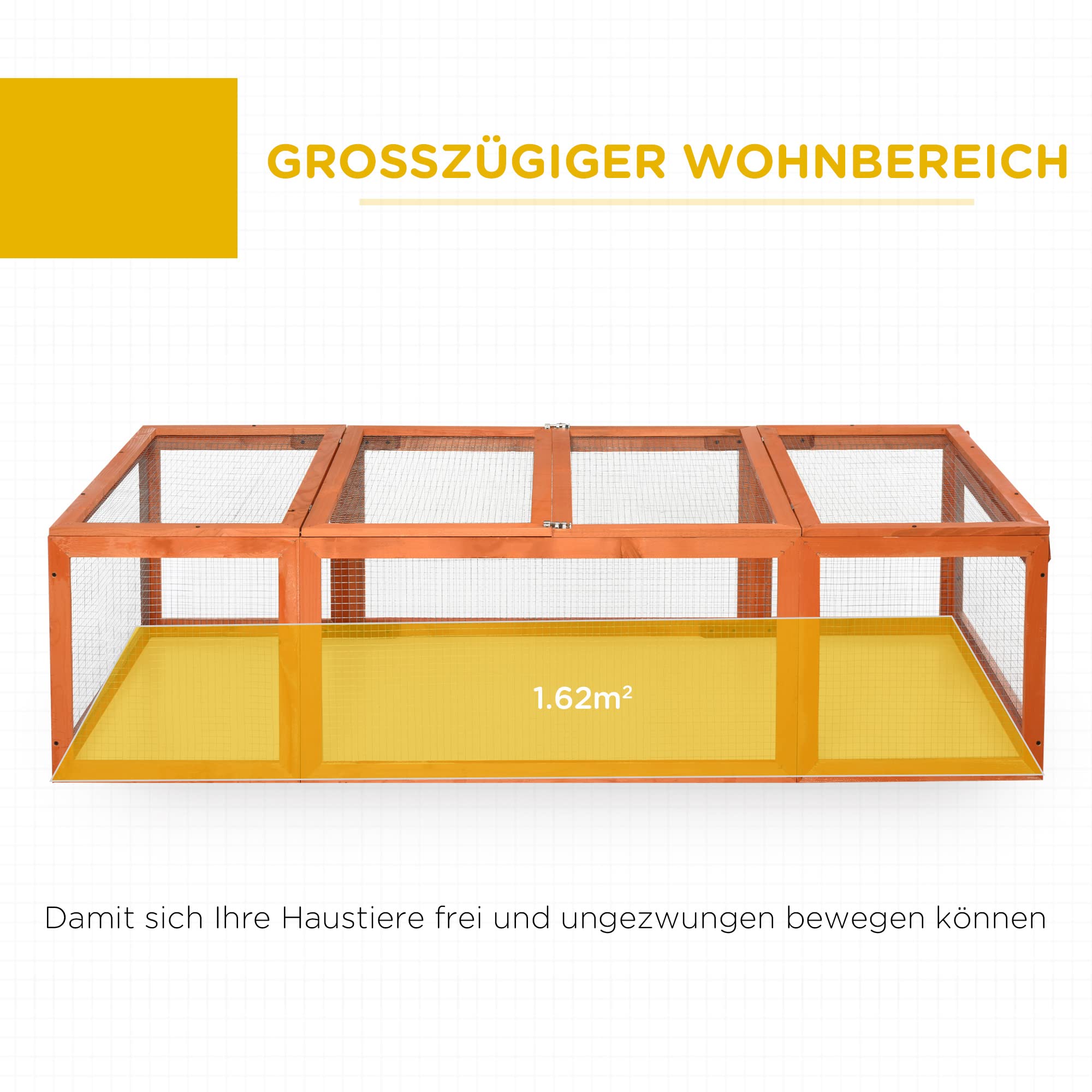 PawHut Hasenstall Kaninchenstall aus Tannenholz Winterfest Kaninchenkäfig mit aufklappbar Dach 180x90x48 cm Kleintierstall Hasenkäfig für Kleintiere Kaninchen Meerschweinchen Indoor Outdoor Orange
