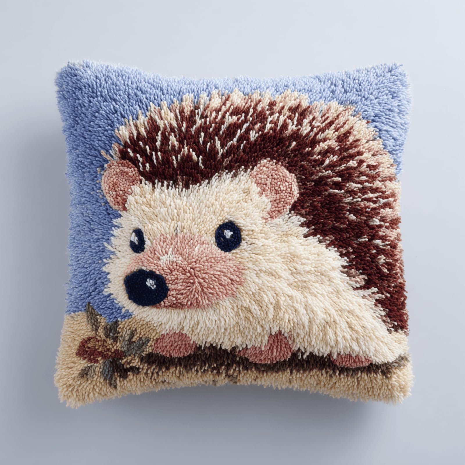 Taxpy DIY Latch Hook Cushion Cover Kit,Animal Hedgehog,17x17in Soft Yarn Craft Project for Adults,Fun Handmade Hobby for Relaxing and Home Decoration