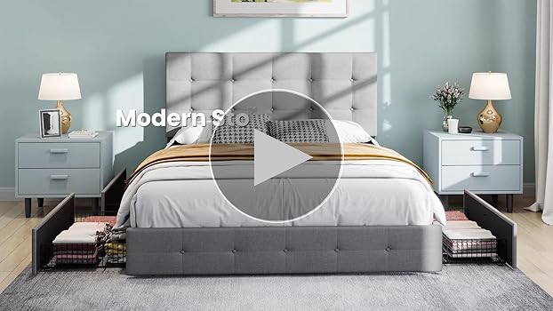 Sallyさま 専用ページ Sha Cerlin Upholstered King Bed Frame, Light Gray, with 4