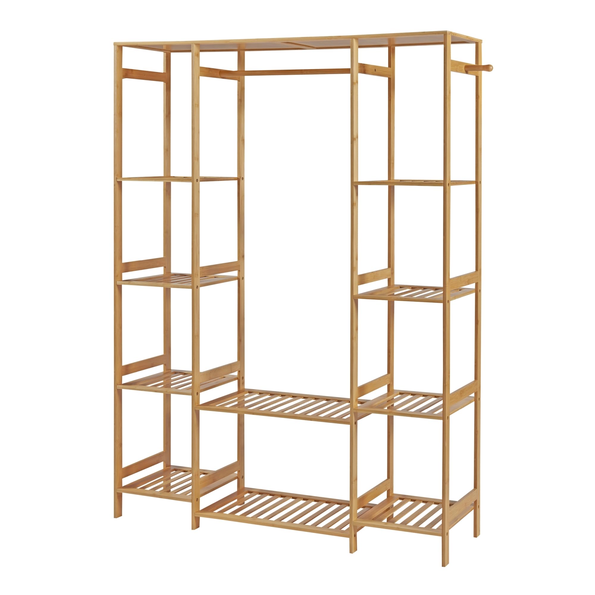 [en.casa] Stand Appendiabiti Armadio Aperto per Guardaroba Organizzatore con Barra Porta Abiti r Ripiani Struttura Aperta in Bambù 165 x 122 x 35 cm