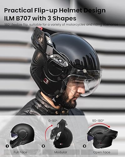 Miniatura 10 de ILM Casco modular de motocicleta vintage de cara completa para adultos y hombres, ATV UTV con protector de barbilla reversible de 180 DOT modelo