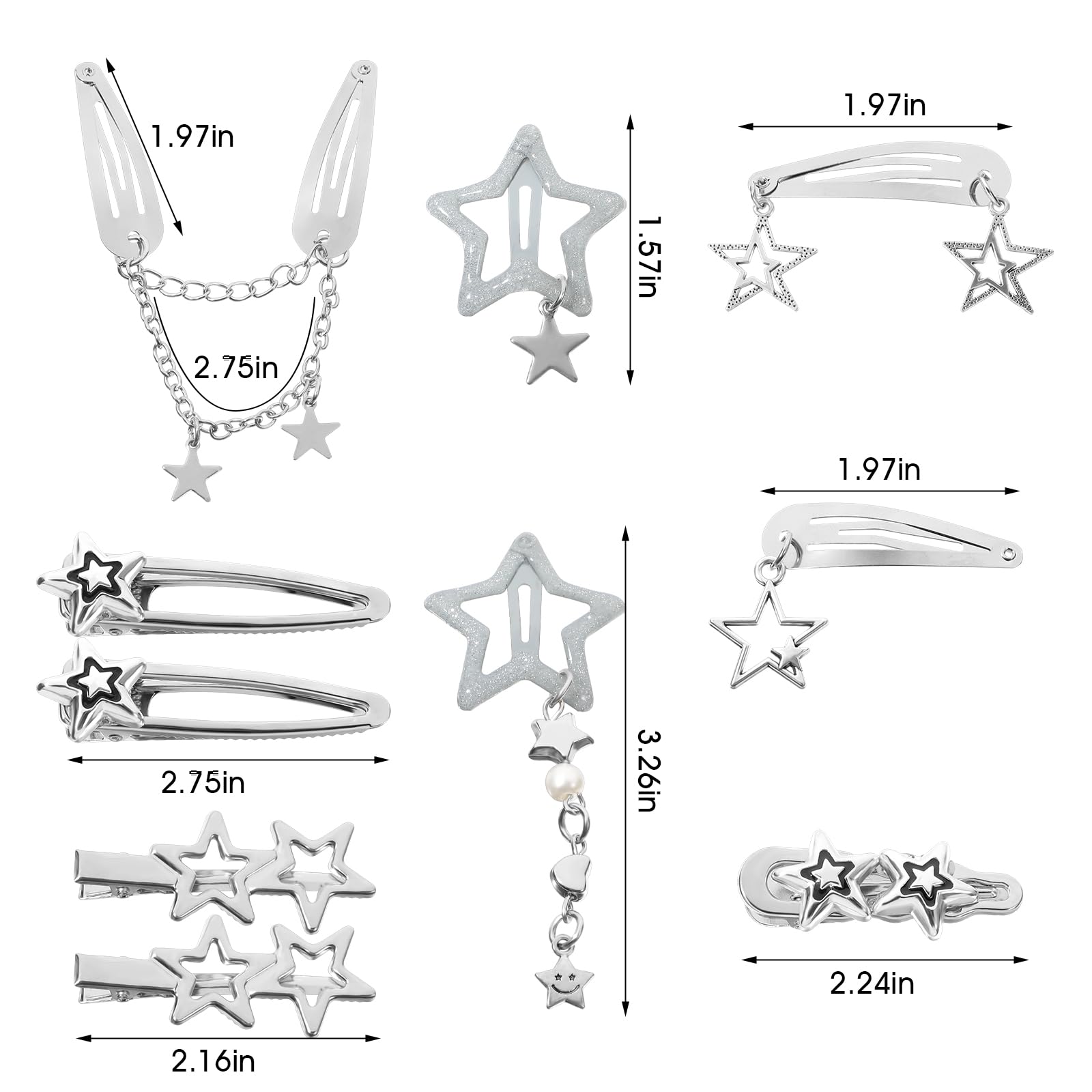 10Pcs Y2K Star Hair Clips, Kawaii Silver Hair Clips - Image 2