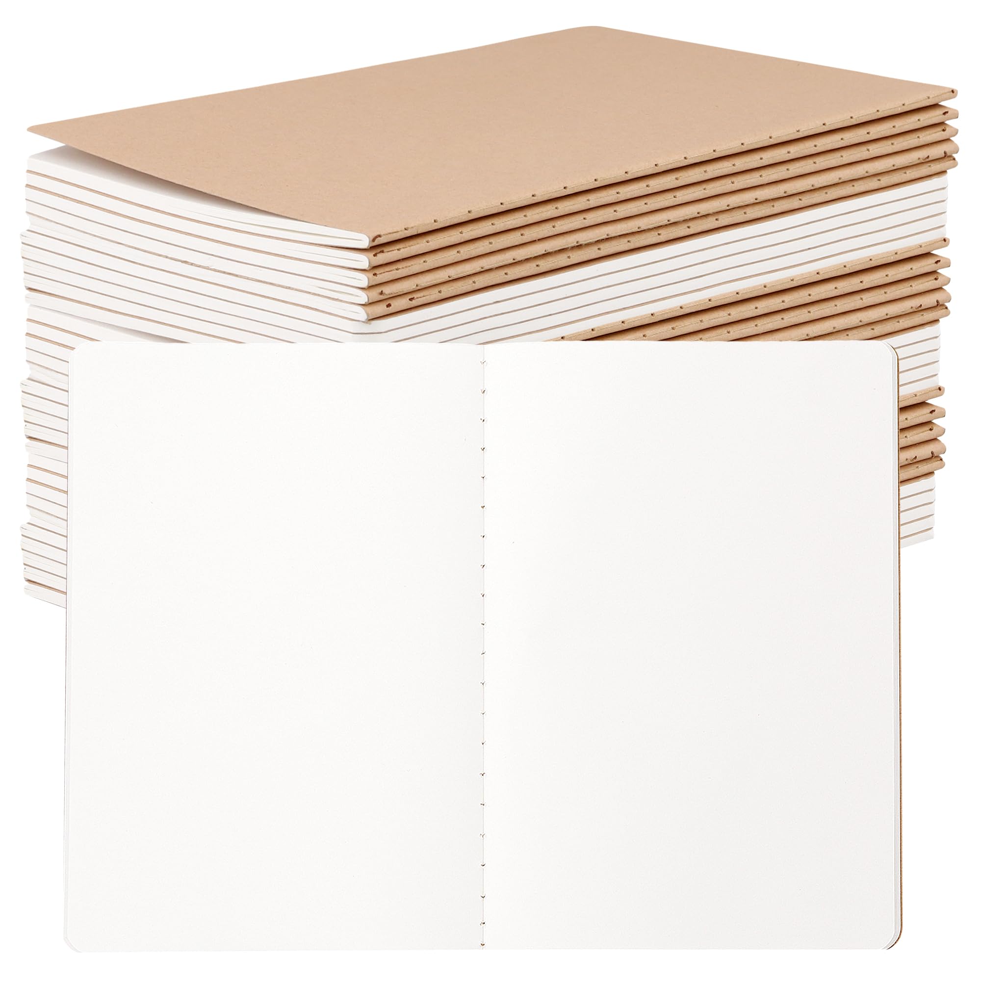 MAKTSAM 50 Pack A5 Blank Notebooks, 72Pages/36 Sheets Kraft Cover Plain Paper Notebooks for Writing, Drawing, Sketching, DIY Customisation