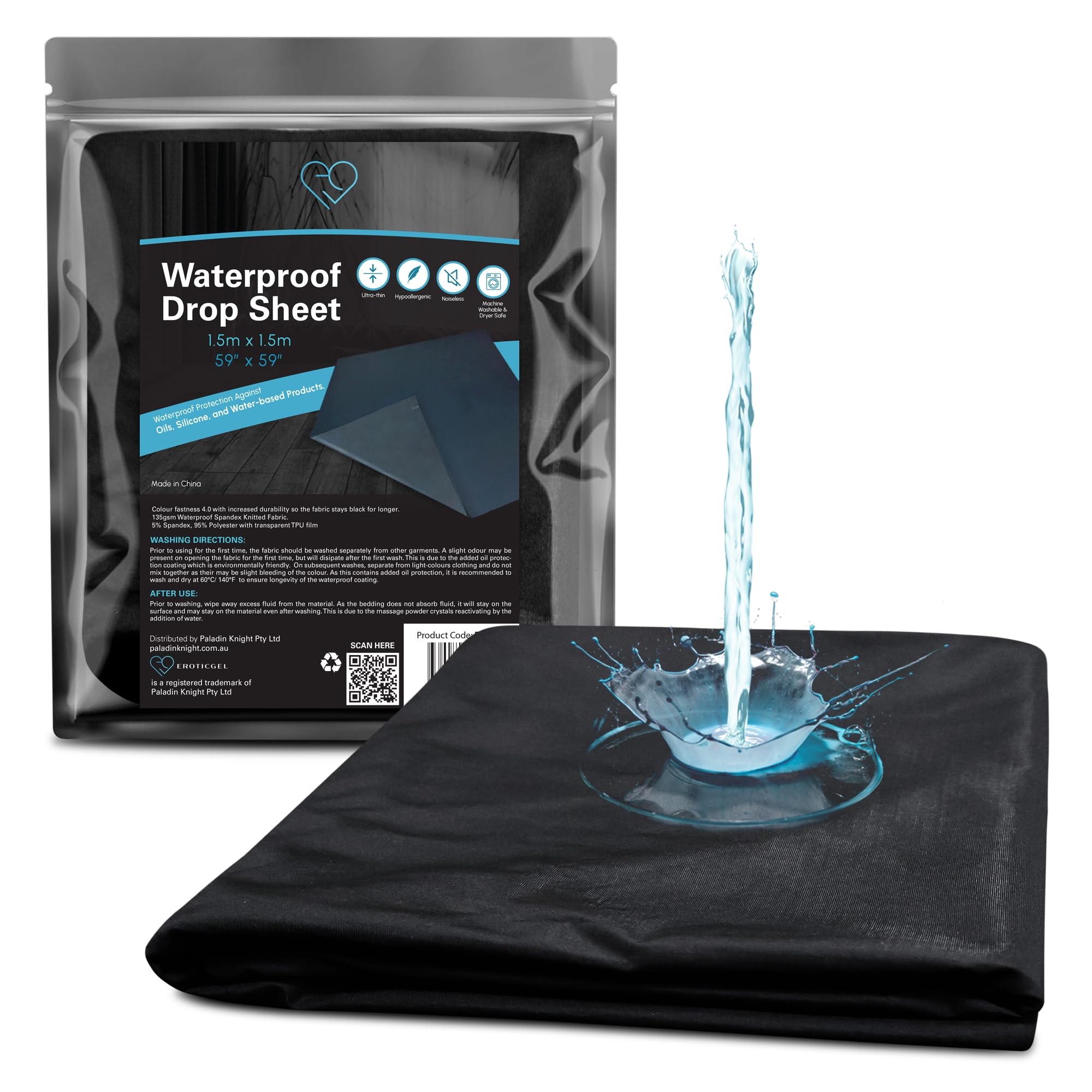 Waterproof Nuru Massage Flat Sheet | 150 x 150 cm | Soft Polyester Spandex with TPU Lamination | Throw Over Bed, Floor or Sofa | Couples Massage
