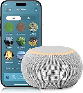 Santebee Sound Machine for Sleep White Noise Machine for Adults Night Light, Luna Pro 507 Soothing Sounds, Dual-stage Alarm&Snooze, Smart App Control Custom Buttons, Dimmable Clock Timer for Baby Kids