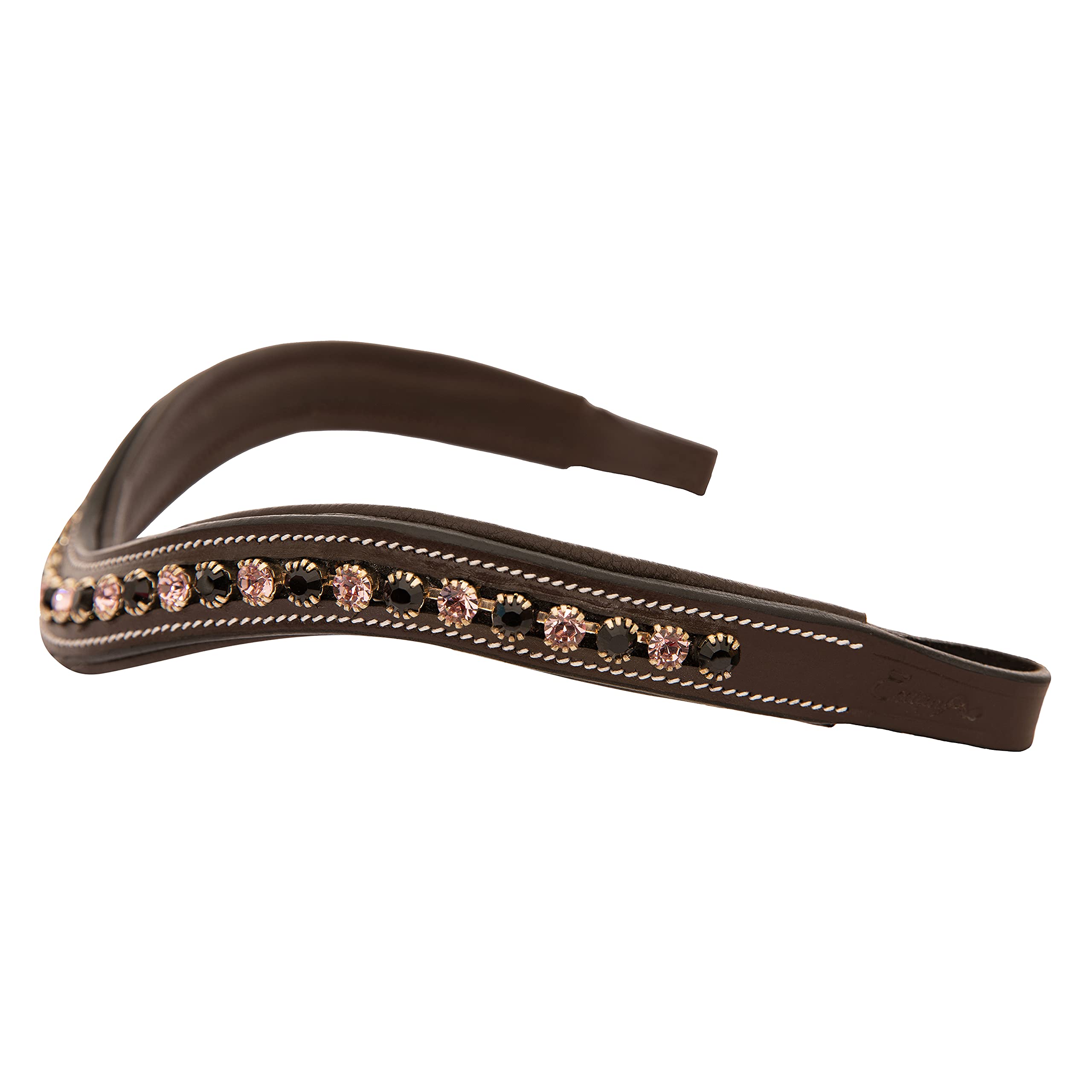 Exion Curved Crystal Browband for Horses – Soft Padded Bling English Bridle Brow Band | Dressage, Show, Jumping | Black, Brown | Jet, Light Amethyst Crystal Browband For Horses