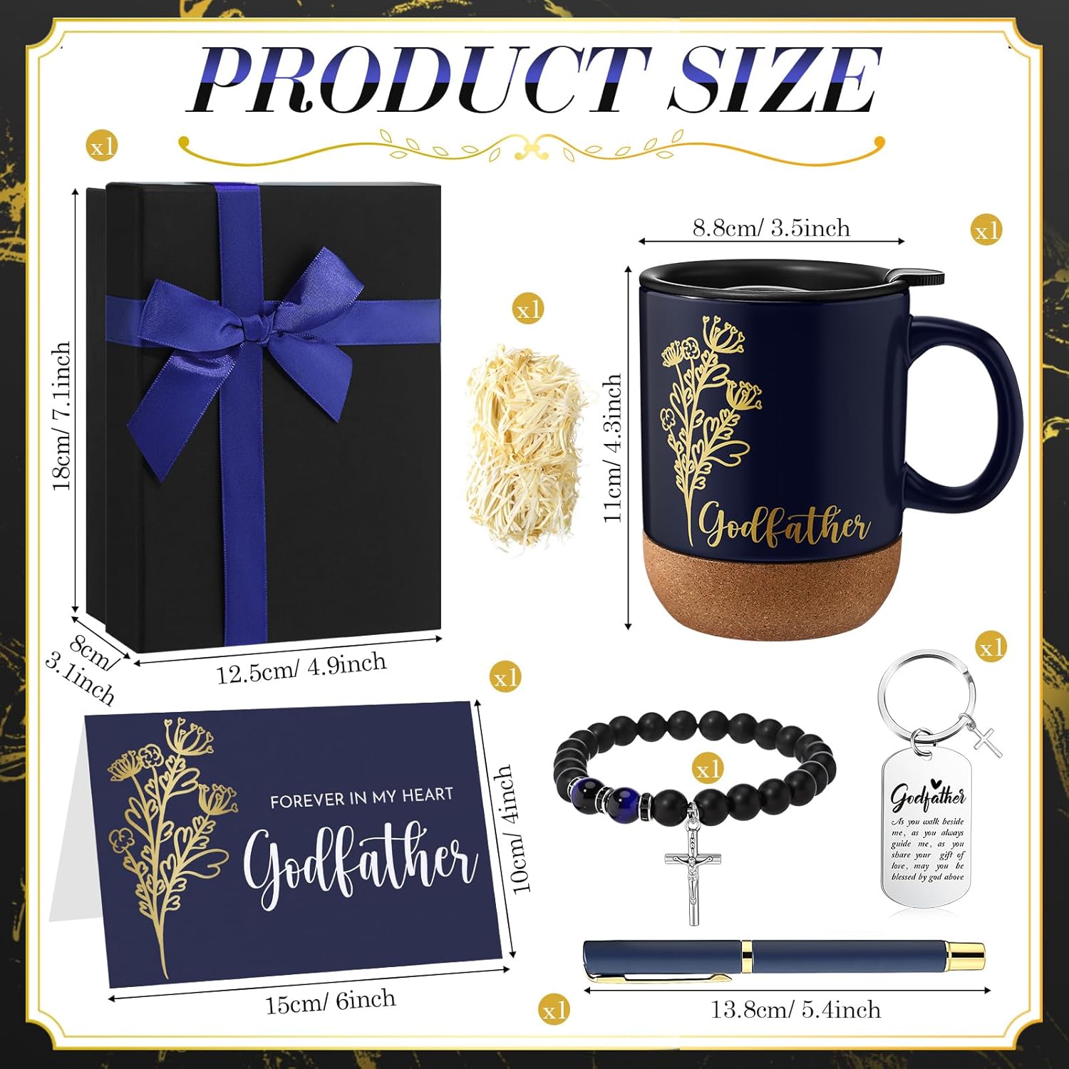 LemonRoad Godfather Proposal Gift Set God Father Appreciation Gift Father God Mug Keychain Bracelet Forever in My Heart Card for Easter Baptism Favor(Dark Blue,Godfather) - Image 2