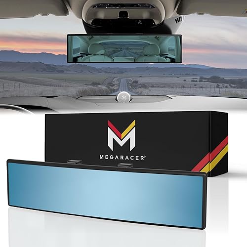 Mega Racer Espejo retrovisor para automóvil, convexo azul, 10.6 pulgadas 10.630 in Accesorios para espejo retrovisor panorámico, Espejo de punto