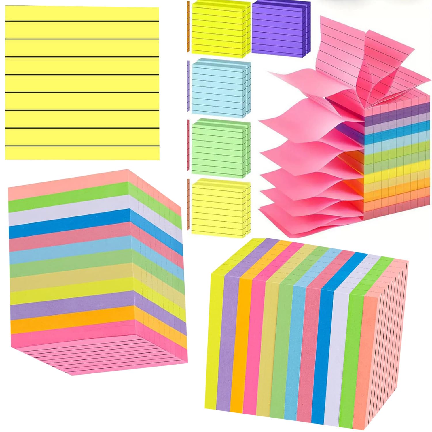 5400 Blätter Haftnotizen,Liniierte Haftnotizblöcke,Selbstklebende Klebezettel 76 x 76 mm,72 pads Helle Haftnotizzettel Bunte Quadratische Sticky Notes für Büro Zuhause Schule,12 Farben,75 Blätter/Pad
