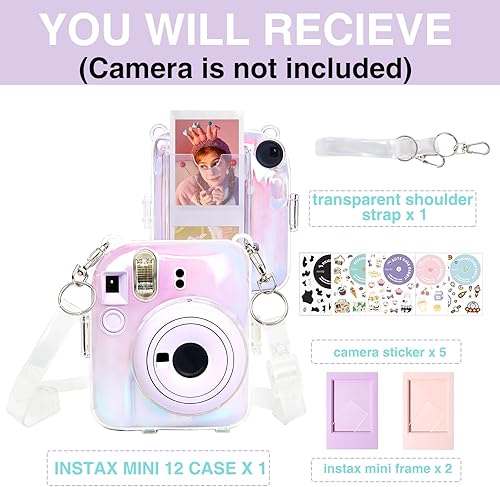 Miniatura 8 de WOGOZAN Funda transparente para cámara Fujifilm Instax Mini 12 de película instantánea con bolsillo para fotos mejorado con capacidad para 10