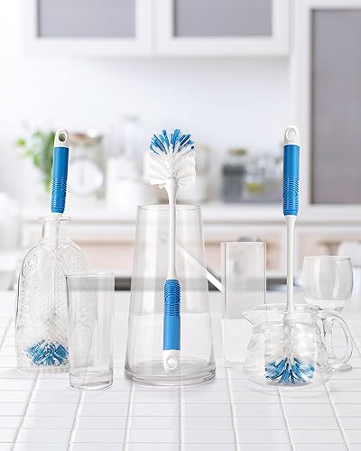 Miniatura 7 de Cepillo de botella de mango largo, limpiador de cepillo para botellas con cerdas de doble función para botellas de agua, cristalería, tazas, termos,