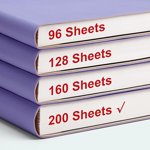 Miniatura 40 de EMSHOI Cuaderno A5 con rayas universitarias, 400 páginas (200 hojas), espacio de 0.27 pulgadas y cubierta de cuero vegano para el trabajo