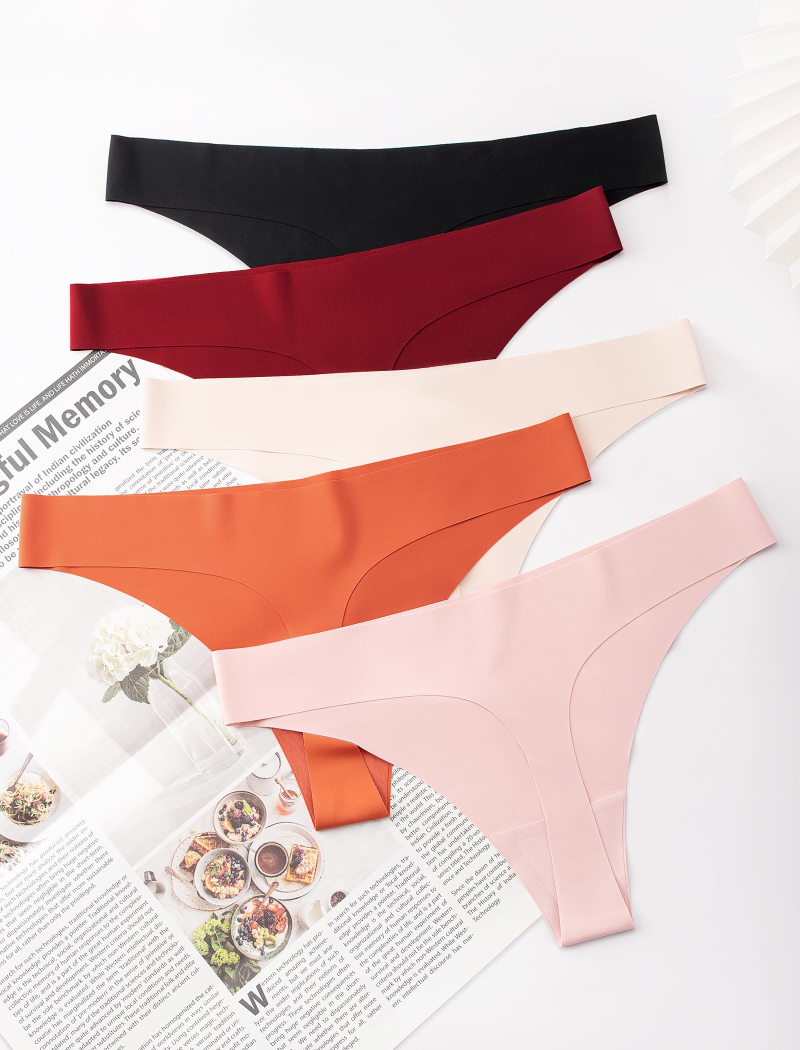 VOENXE Tangas Mujer Pack,Sin Costuras Bragas Mujer,Invisible Braguitas LenceríA BrasileñAs,Microfibra Ropa Interior,Women Underwear Seamless,Deportivos Thong CóModos Sexy Laser Panties,Paquete De 5