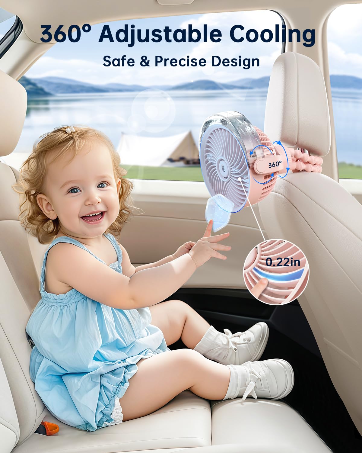 SWEETFULL Ventilateur brumisateur pour poussette – Ventilateur portable pour bébé avec pulvérisation de refroidissement, 4 vitesses, ventilateur rechargeable silencieux pour voyage, extérieur