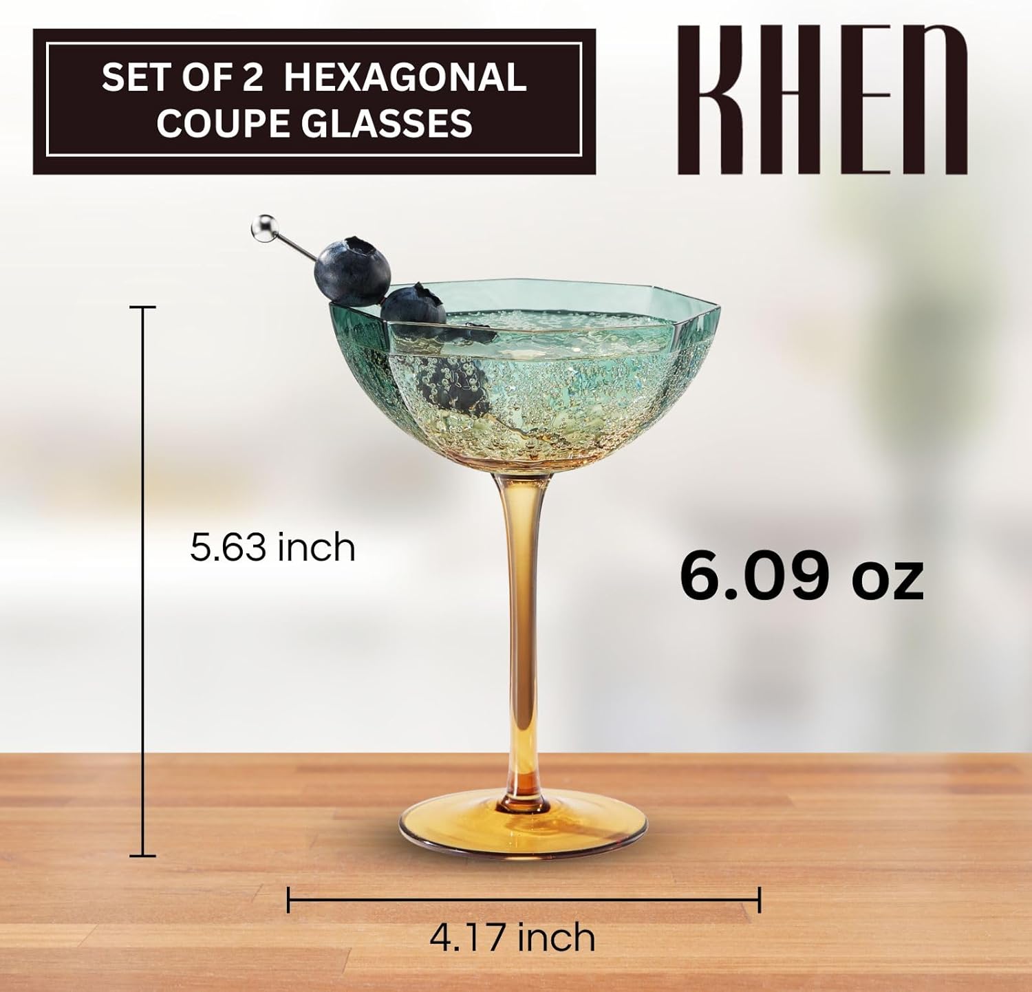 Gold and Teal Hammered Coupe Glasses, 2 Set, 6oz Stemmed Coupe Art Deco Vintage Glassware Wine Champagne Cocktails Margarita Muted Pastel Goblet Elegant Wedding Anniversary Celebration Gift Ideas