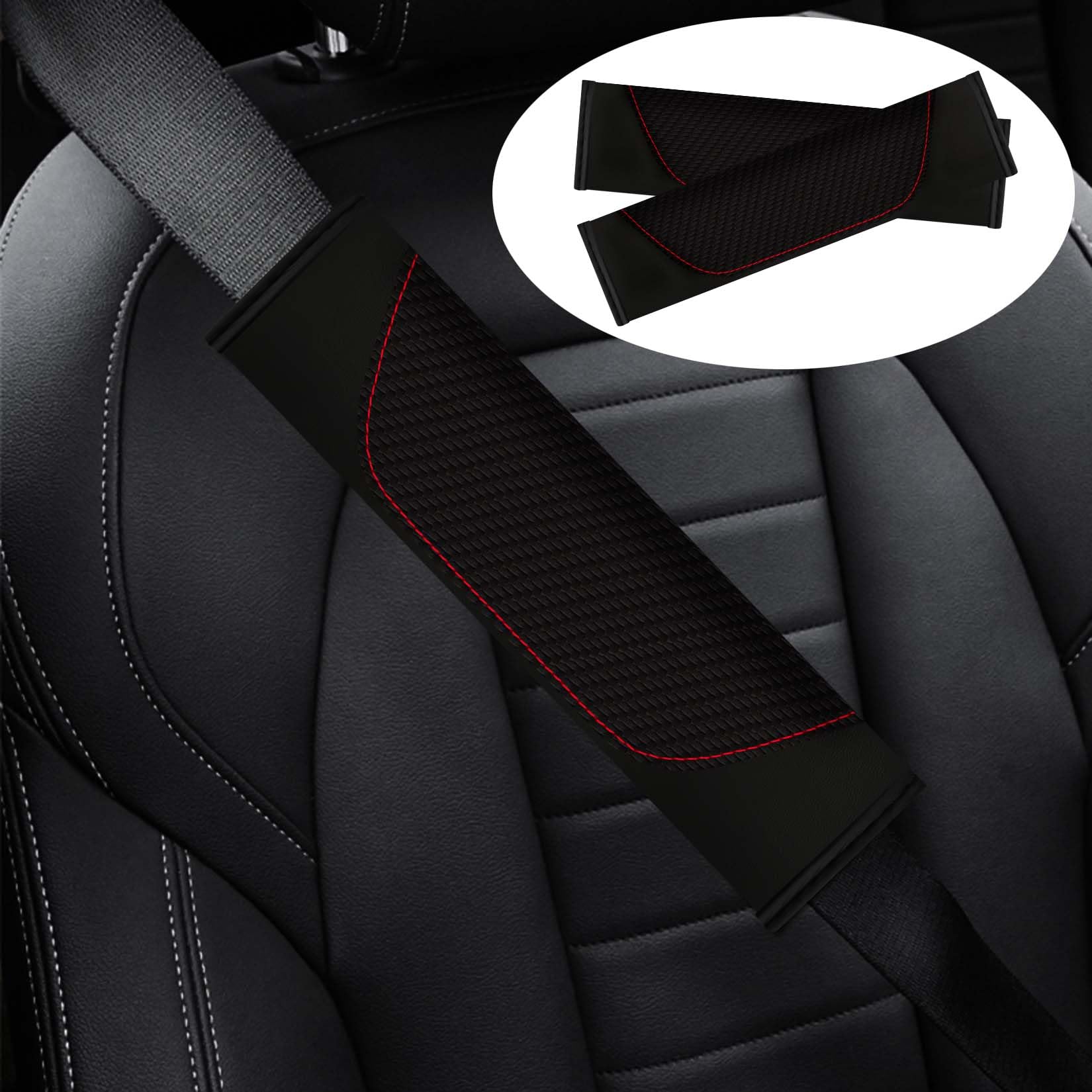 Custom Text Seat Belt Covers - Carbon Fiber & Leather Shoulder Pad, 2Pcs Set With Velcro, Personalized Car Accessory - View #2