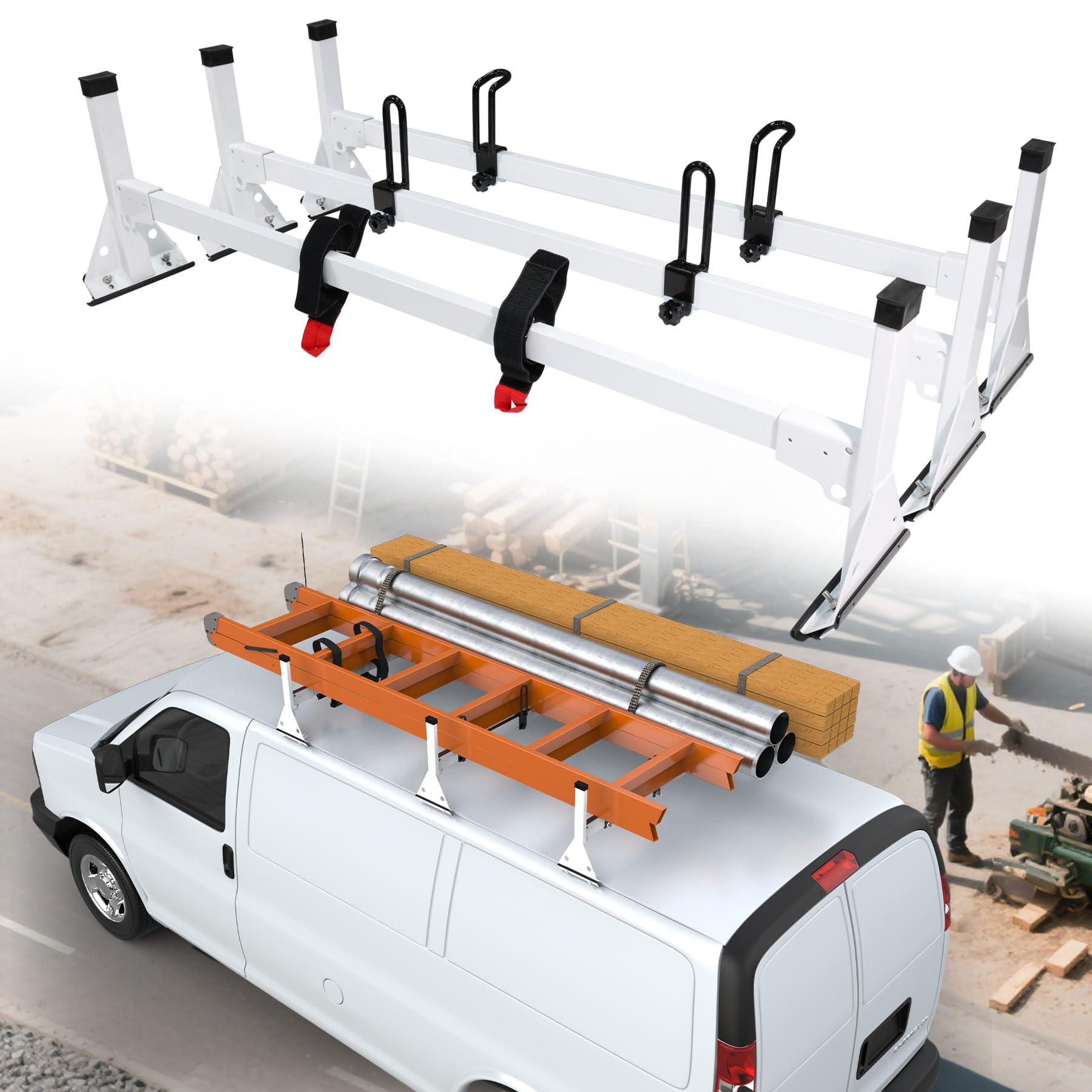 Photo 1 of MELIPRON 800LBS Van Roof Rack Fit for Chevy Express 1500/2500/3500 GMC Savana, Steel Ladder Rack for Van Without Adjustment