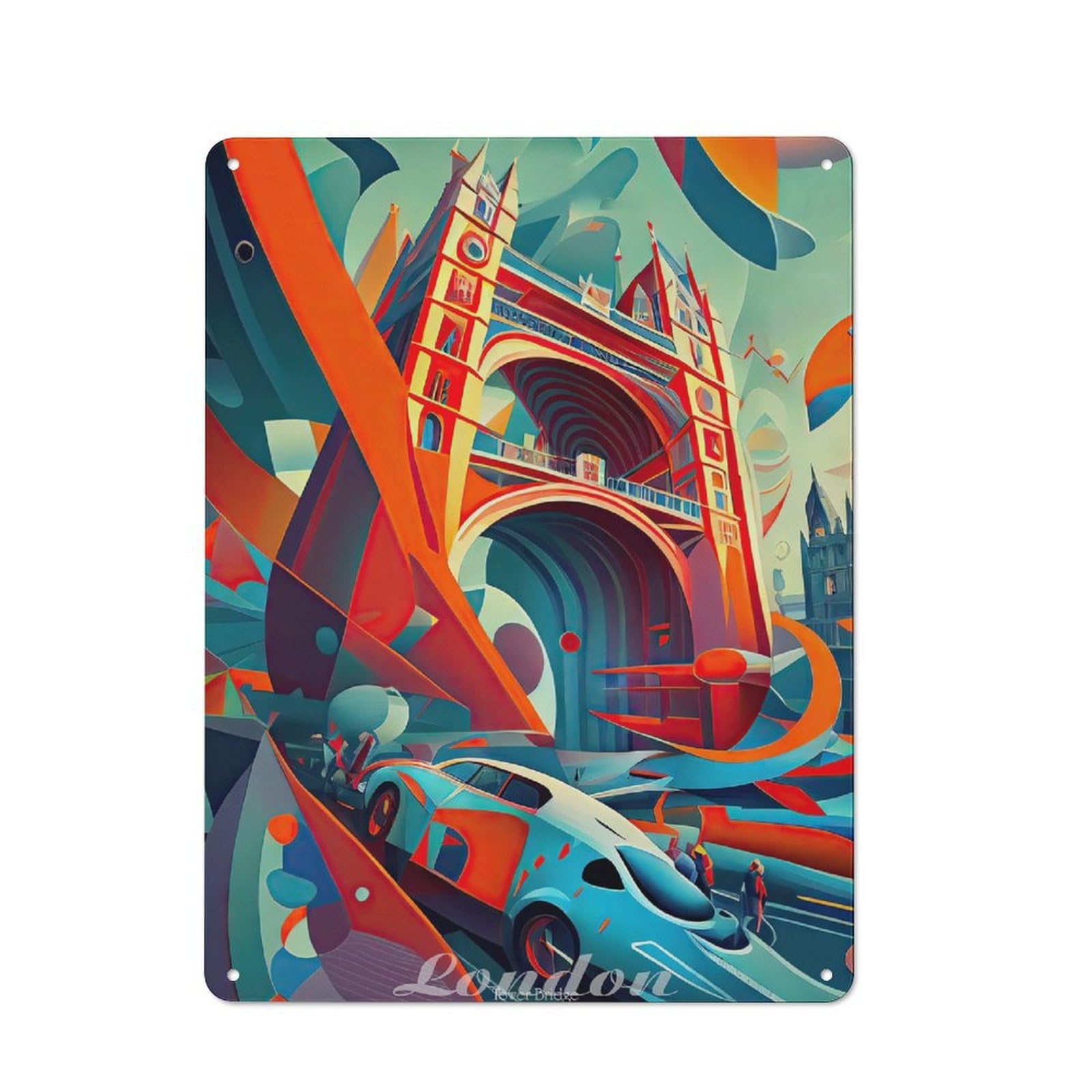 Junmoney London Tower Bridge 3 Tin Wall Plaque 40X30cm With For Home Office Or Studio, Gift Idea At Christmas For Creative Workspace Decorators