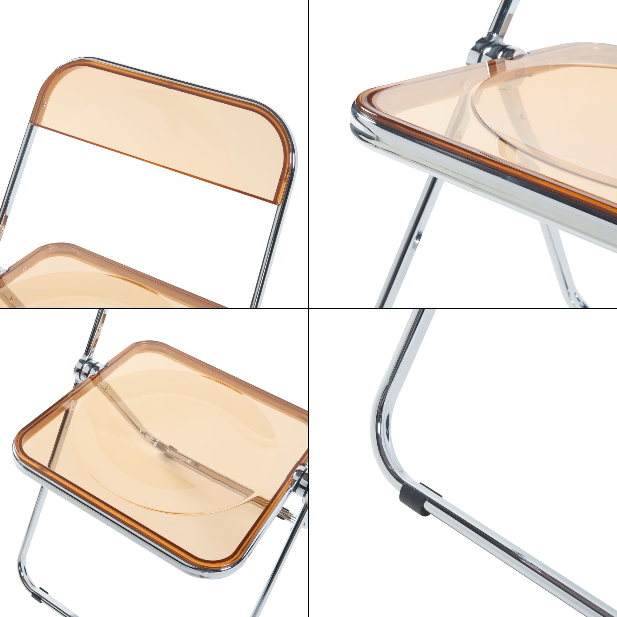 [en.casa] Juego de 2 Sillas Plegables Pornainen Transparentes para Eventos y Hogar Asiento Auxiliar Máx. 120 kg/Silla Oficina Estilo Moderno Diseño Estable 74 x 46 x 47 cm Acero Plástico - Naranja
