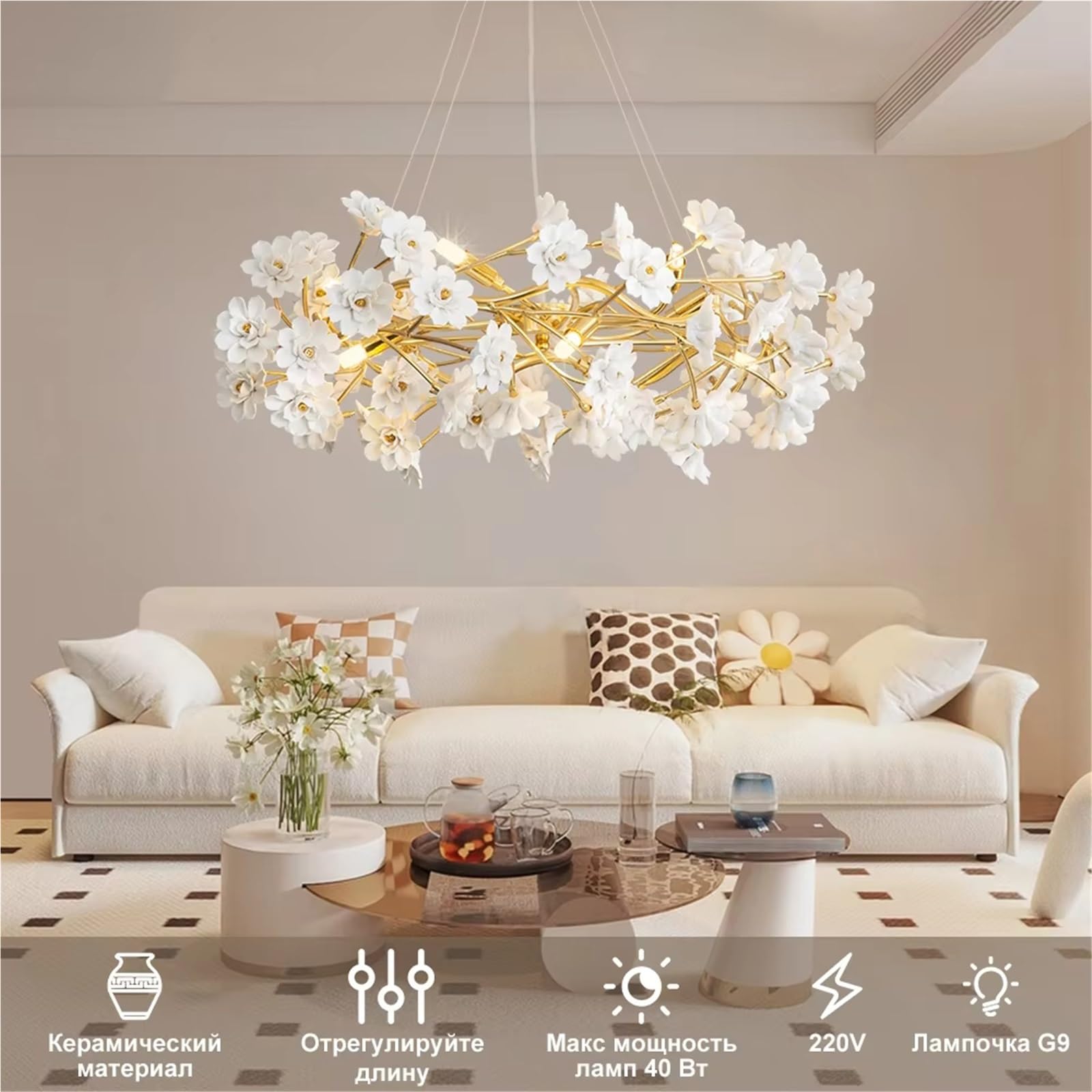 Französische weiße Blumenblüte Keramik Schlafzimmer Mädchenzimmer Romantische Decken-LED-Leuchte, Wohndeko