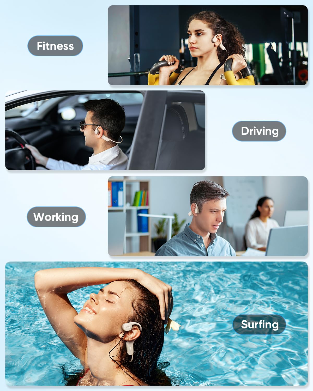 SAMVEK Cuffie a conduzione ossea per nuoto, impermeabilità IP68, con modalità MP3, memoria da 8 GB, Bluetooth 6.1, per ciclismo, fitness