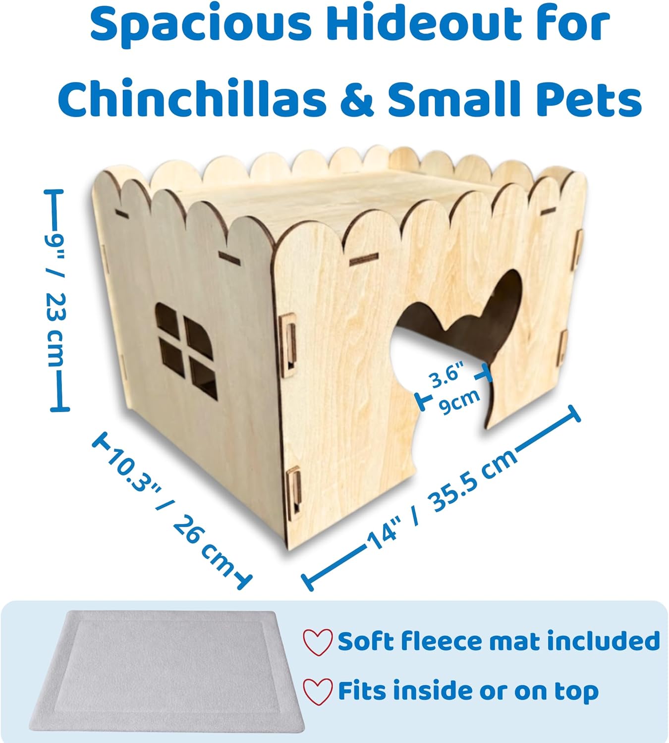 OtterPets Chinchilla House, Fleece Mat Included, Made from Safe and Natural Materials, Chinchilla Cage Accessories, Chinchilla Hideout